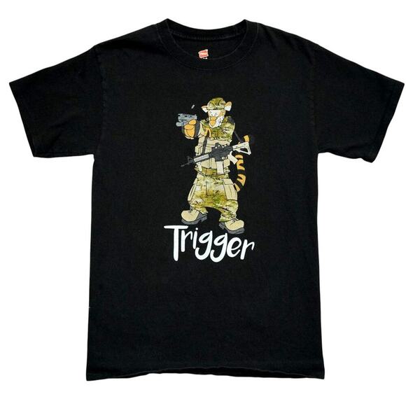 Trigger Military Tigger Graphic T-Shirt – Black Camo Parody Tee - Picture 1 of 4